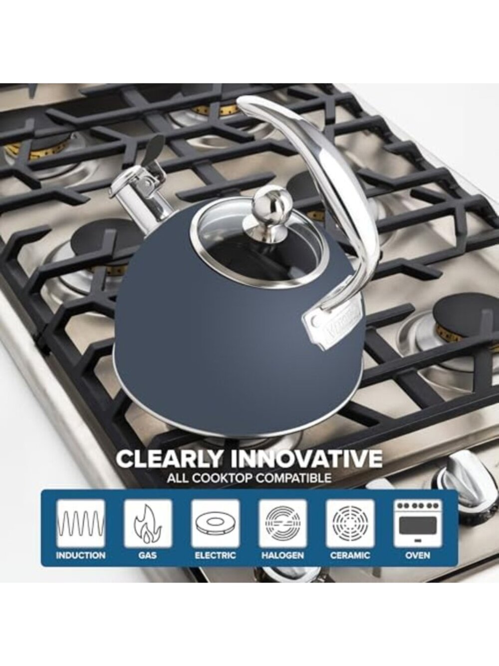 Stainless Steel 2.6 Quart Tea Kettle - Induction Ready, Ergonomic Handle, Glass - Picture 6 of 7